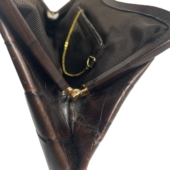 BANANA REPUBLIC - Banana Republic Clutch in Croc Embossed 100% Leather Brown - Picture 4 of 11